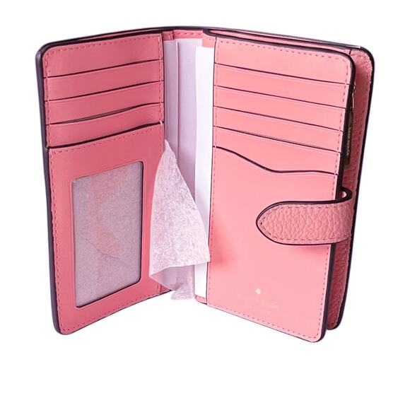 Kate Spade Leila Medium Compact Bifold Wallet Pebbled Leather Peachy Rose - Picture 2 of 12